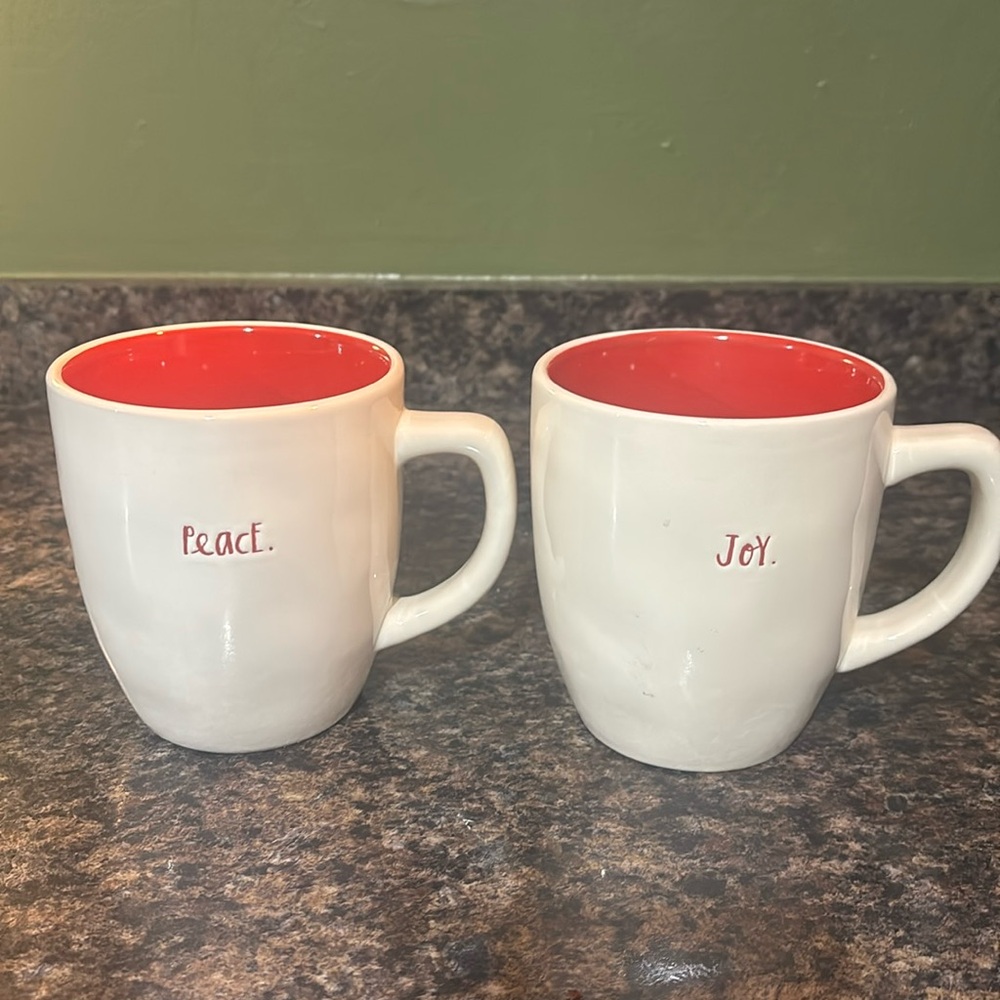 Rae Dunn Peace & Joy Coffee Mug Set - includes 2 mugs